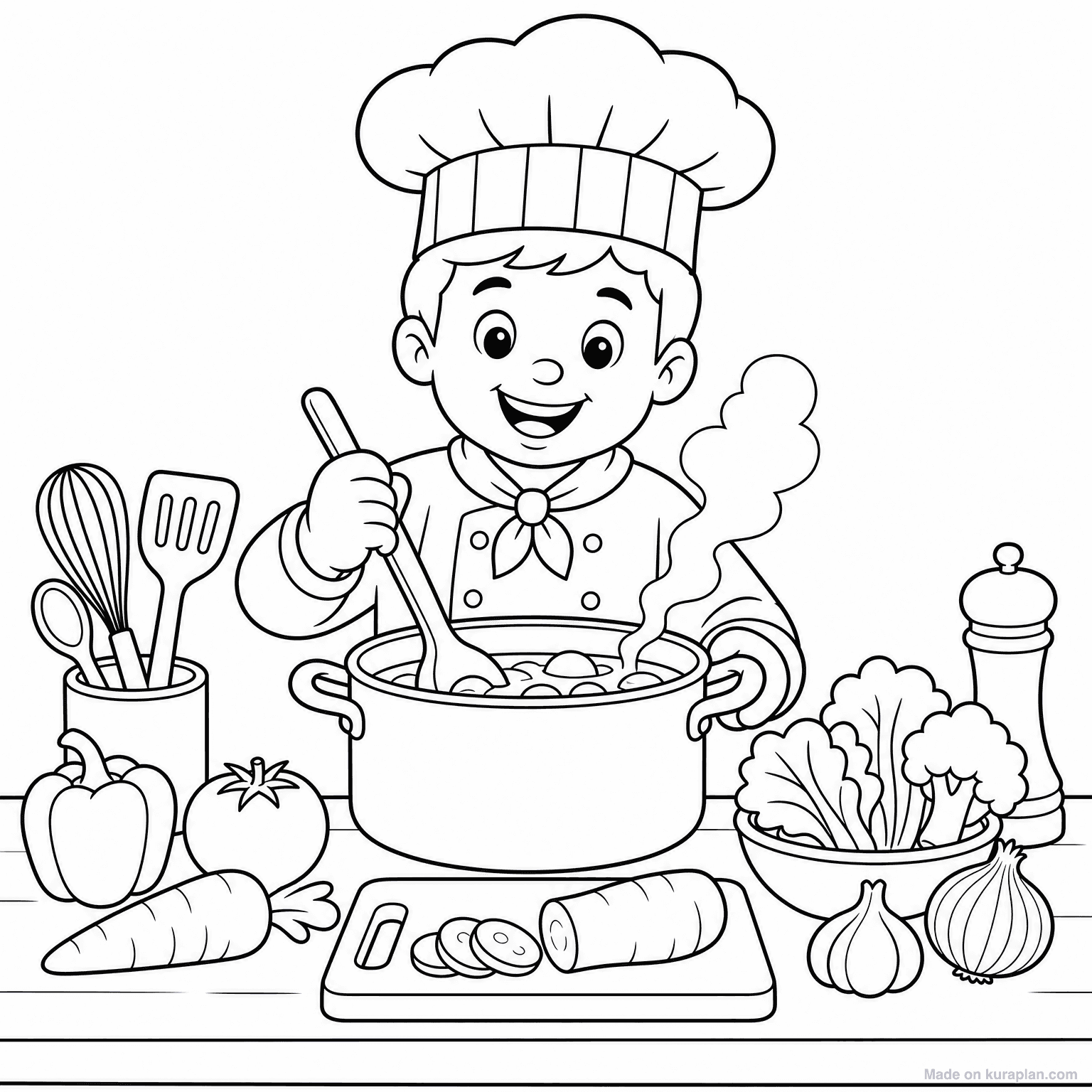 Chef with Cooking Pot — Coloring Page