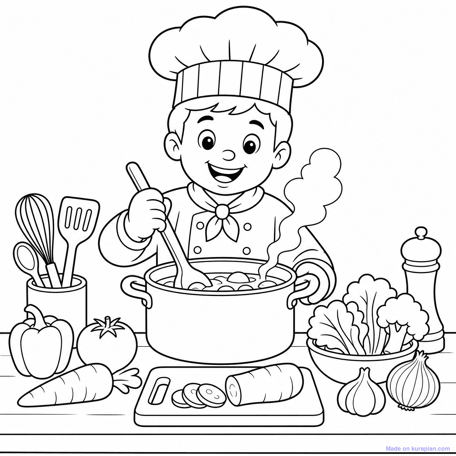 Chef with Cooking Pot — Coloring Page
