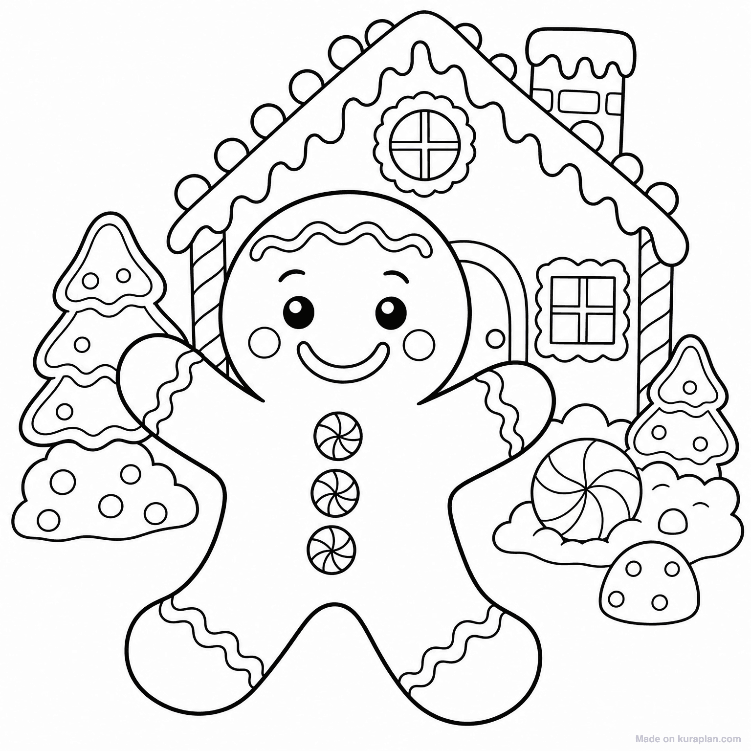 Gingerbread Man with Icing — Coloring Page