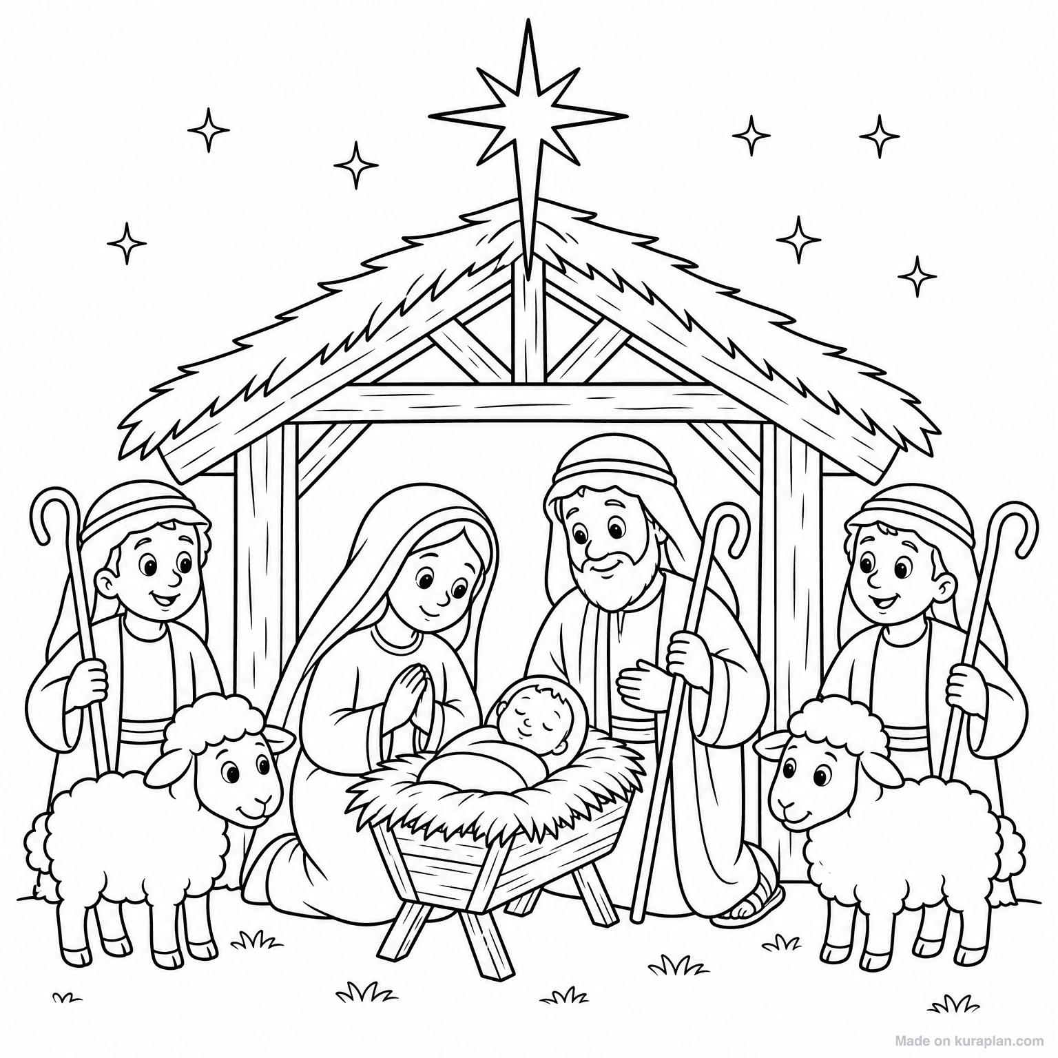 Nativity Scene (Christmas Story) — Coloring Page