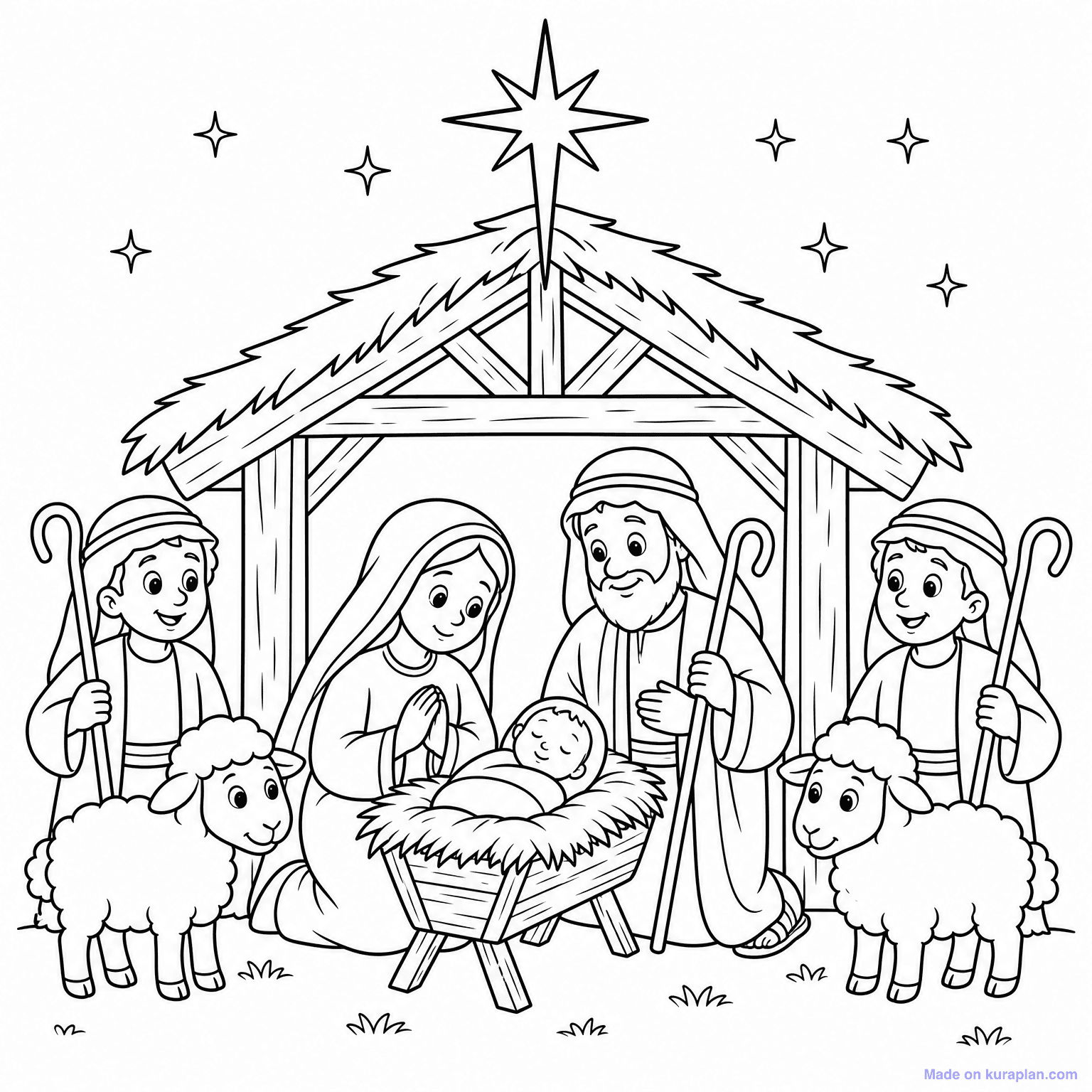 Nativity Scene (Christmas Story) — Coloring Page