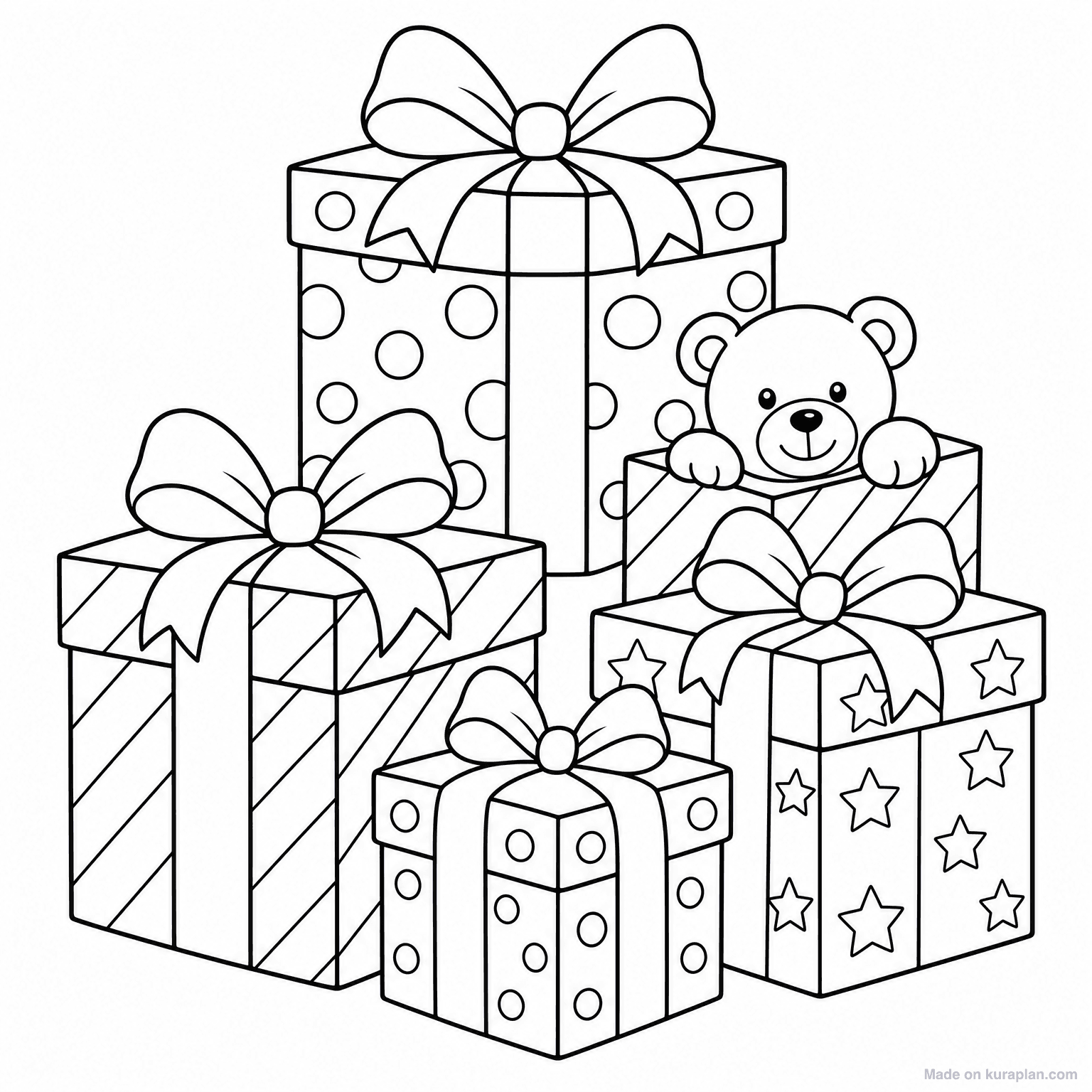 Wrapped Christmas Presents Pile — Coloring Page