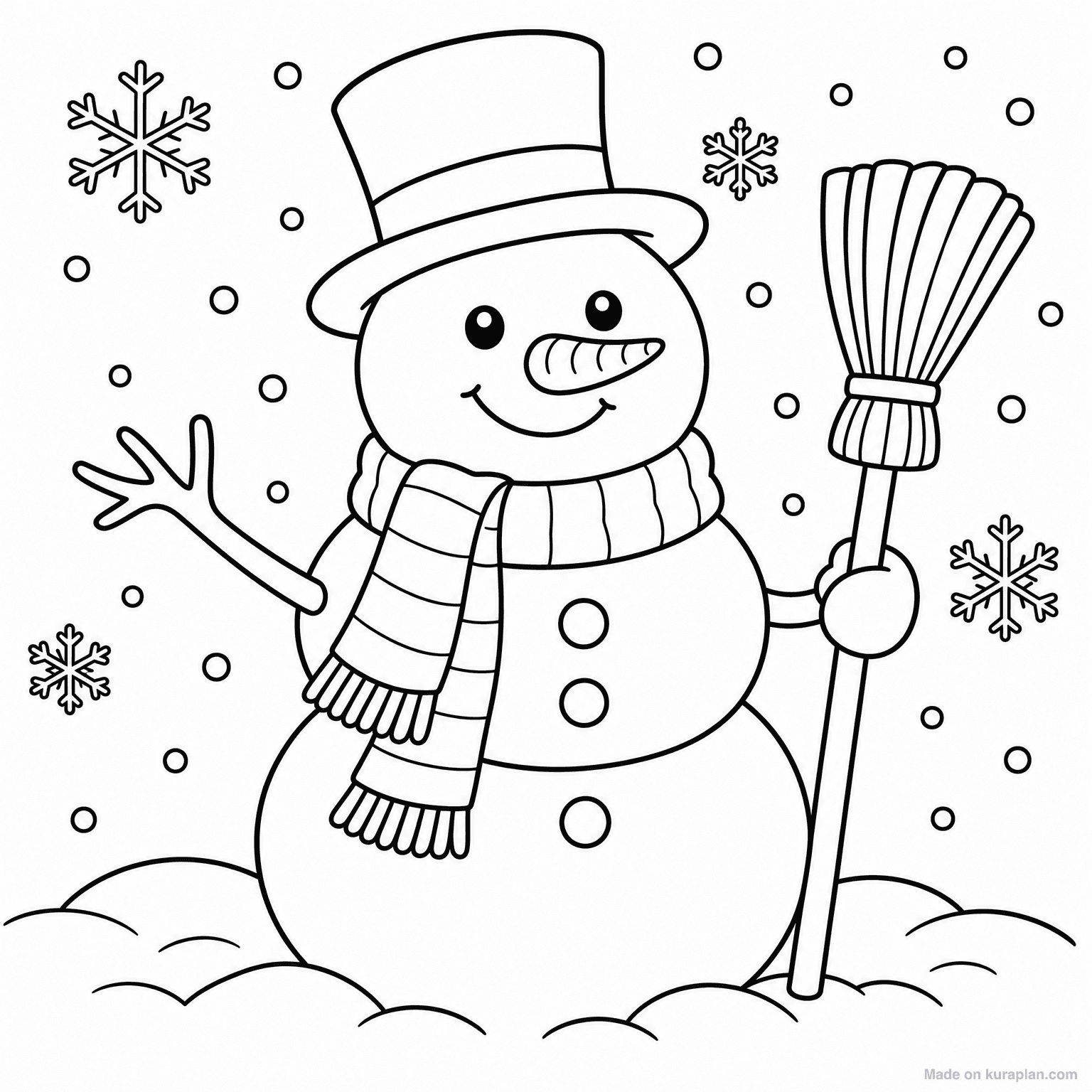 Snowman in Scarf and Hat — Coloring Page
