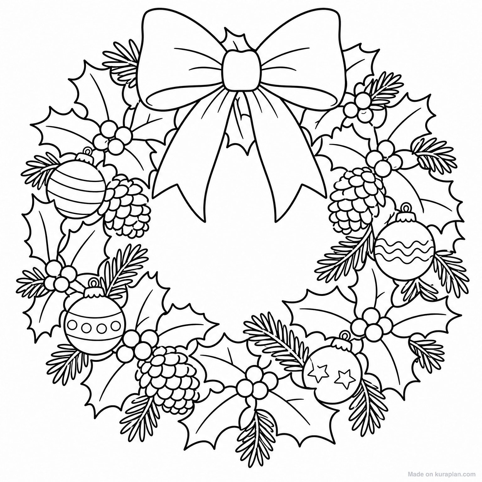 Christmas Wreath with Ribbon — Coloring Page