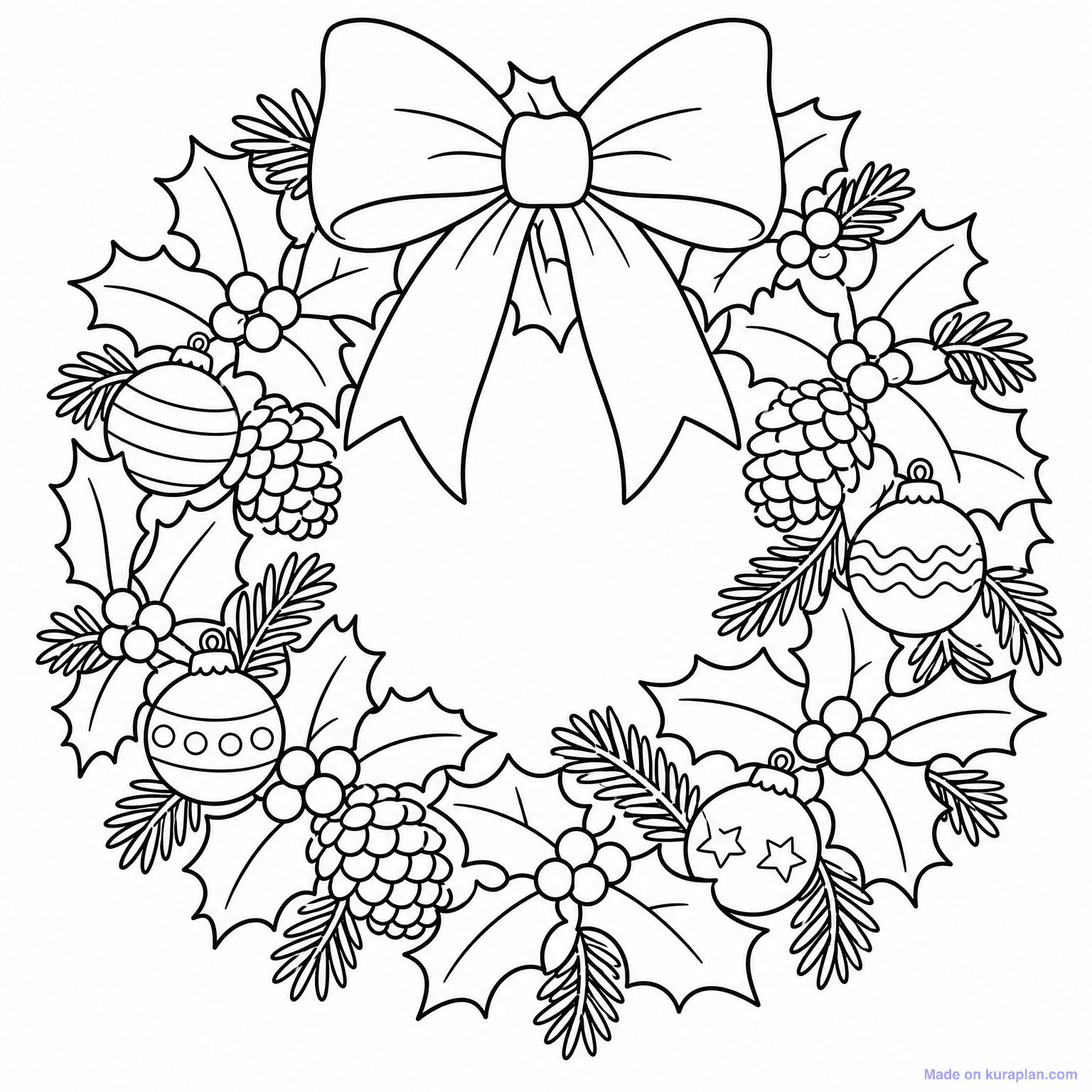 Christmas Wreath with Ribbon — Coloring Page