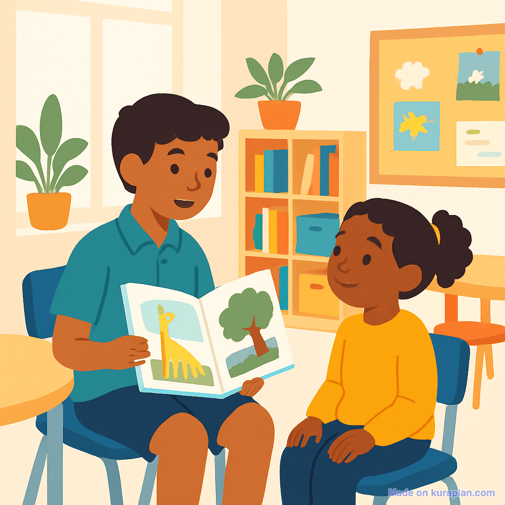 Older buddy reading with younger student