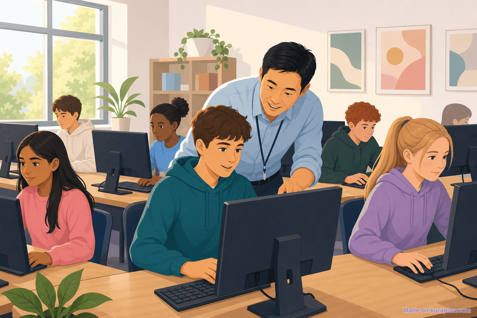 Secondary computer lab, East-Asian male teacher (16:9)