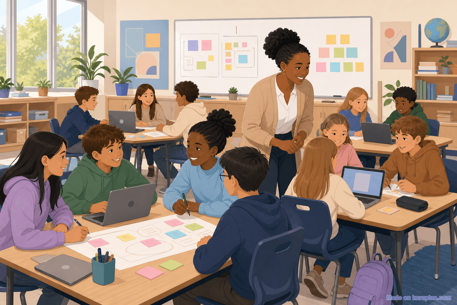 Intermediate group work, African heritage female teacher (16:9)