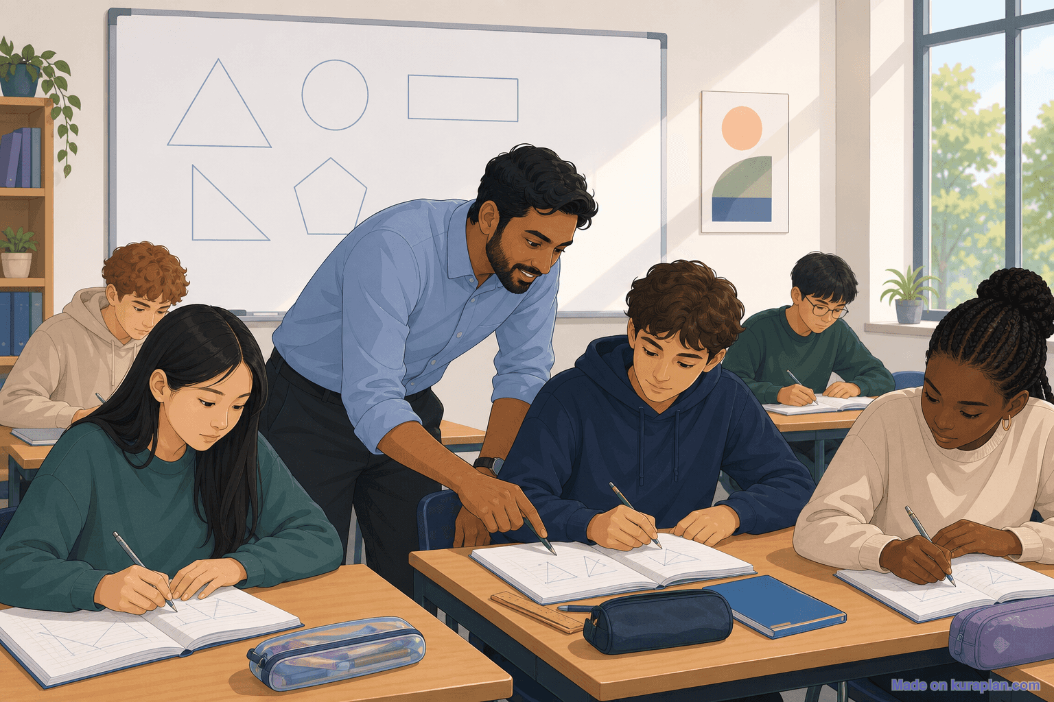 Year 10 secondary maths classroom, male teacher (16:9)