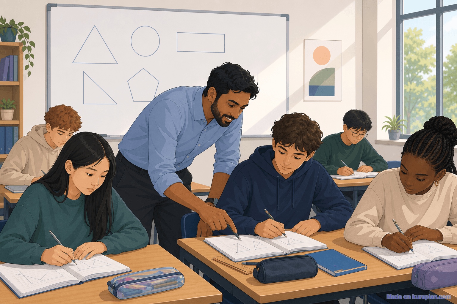 Year 10 secondary maths classroom, male teacher (16:9)