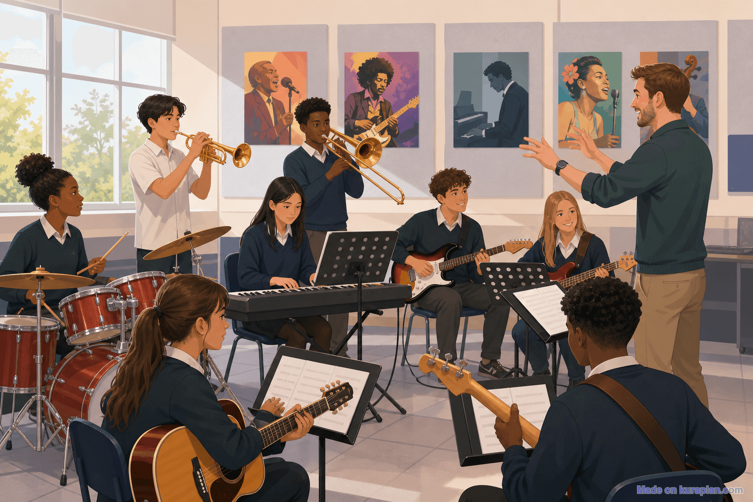 Year 10 music room, band rehearsal, male teacher (16:9)