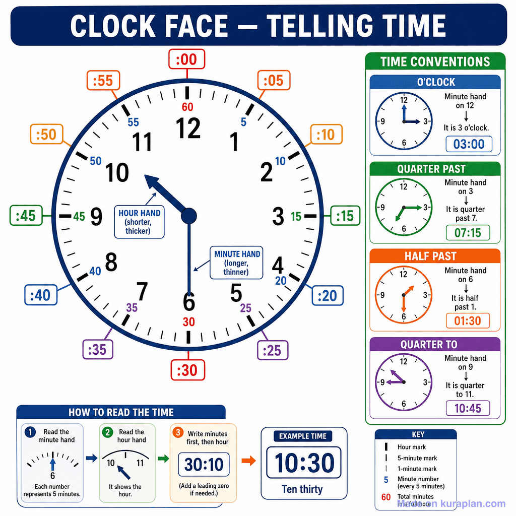 Clock Face — Telling Time (detailed)