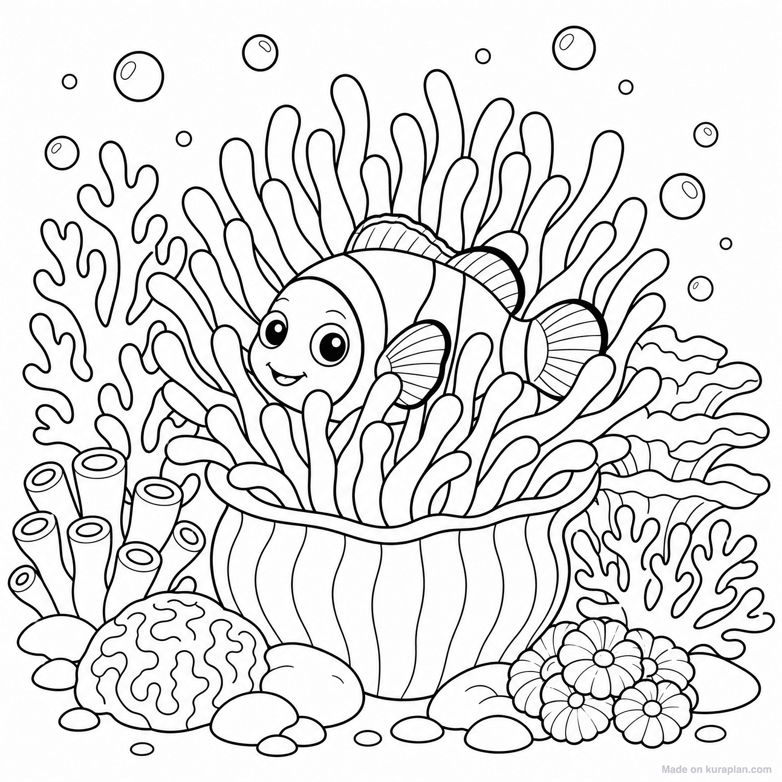 Clownfish in Anemone — Coloring Page