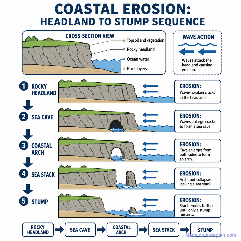 Coastal Erosion: Headland to Stump Sequence (detailed)