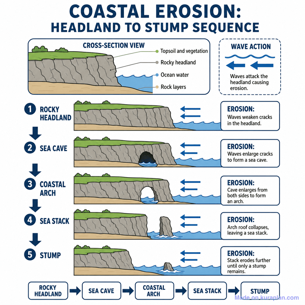Coastal Erosion: Headland to Stump Sequence (detailed)