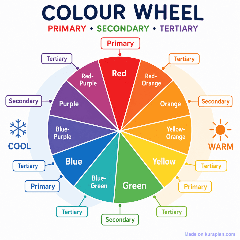 Colour Wheel — Primary, Secondary, Tertiary (simple)