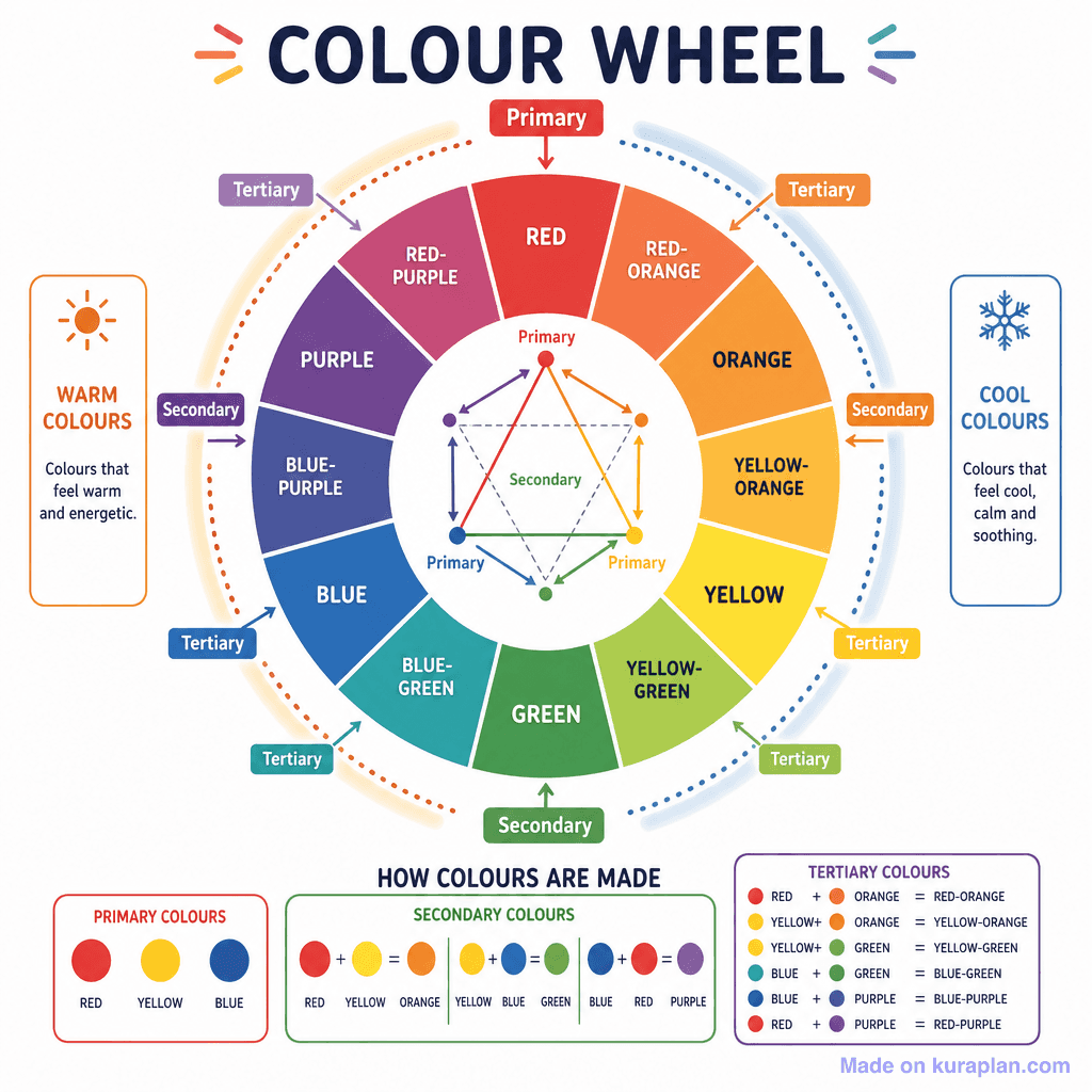 Colour Wheel — Primary, Secondary, Tertiary (detailed)