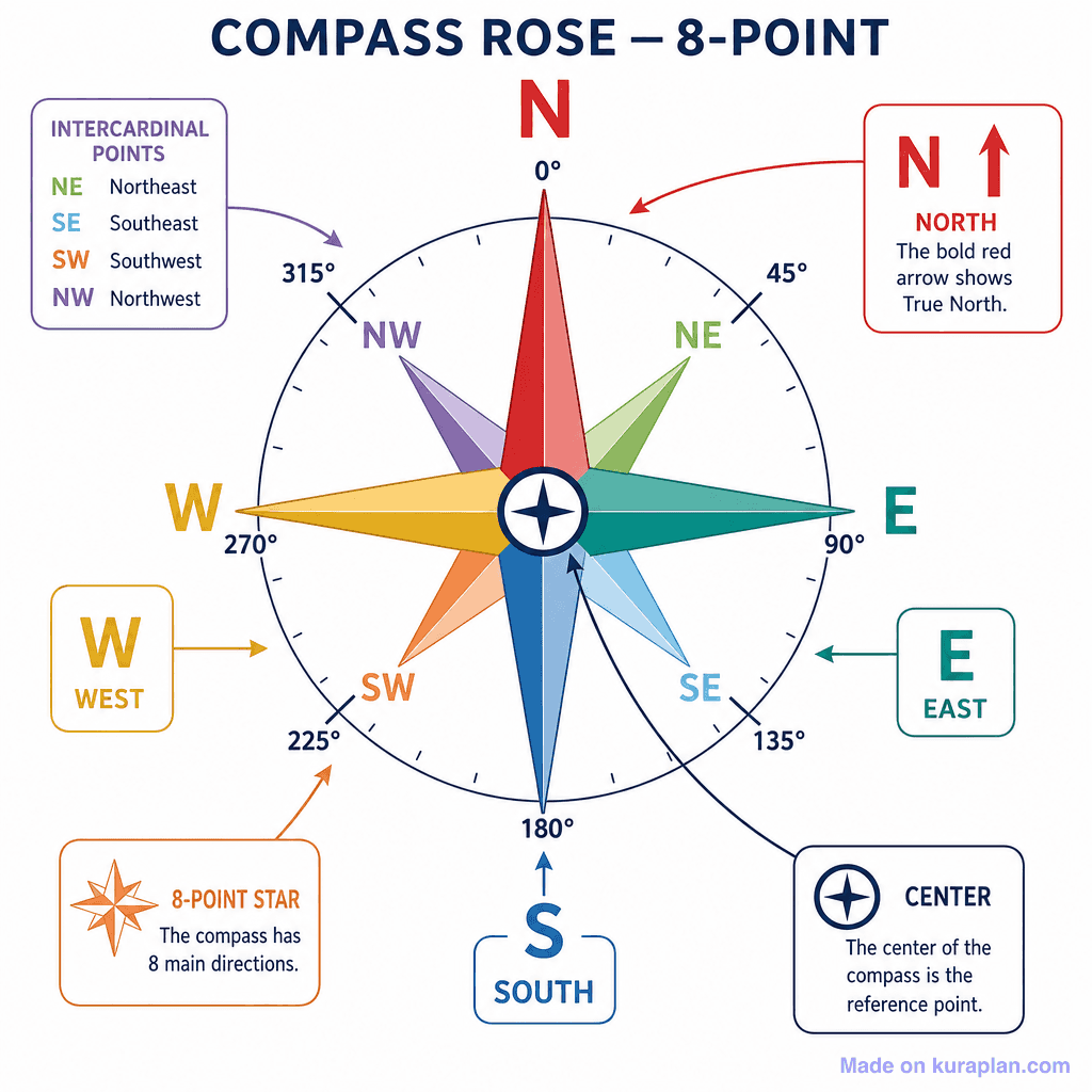 Compass Rose — 8-Point (detailed)