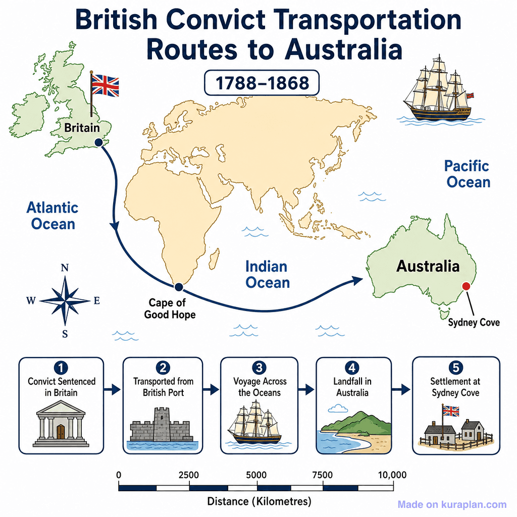 British Convict Transportation Routes to Australia (detailed)