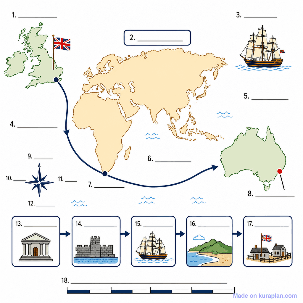 British Convict Transportation Routes to Australia (detailed, unlabeled)