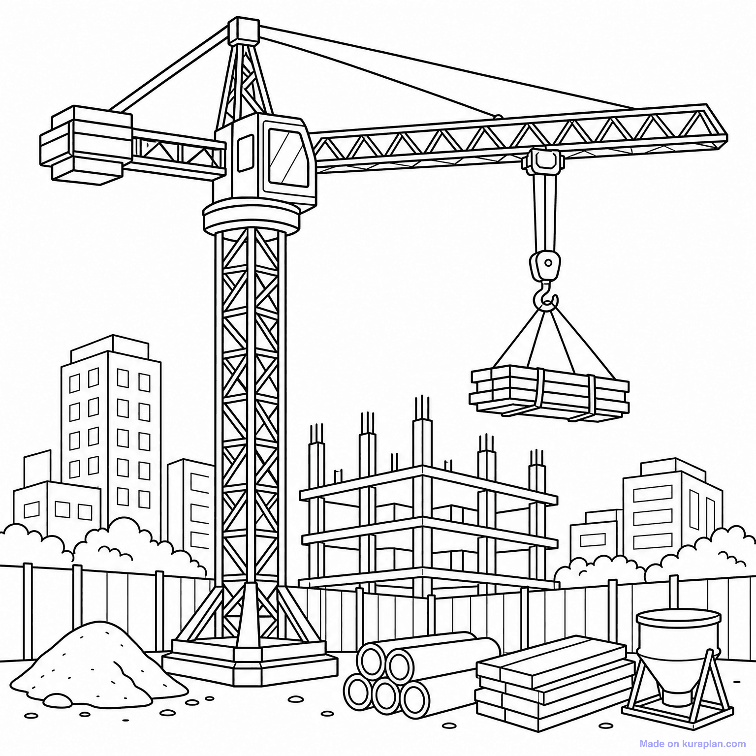 Construction Crane — Coloring Page