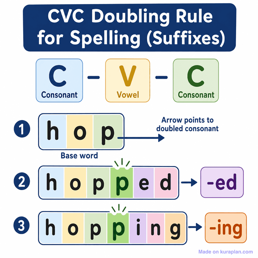 CVC Doubling Rule for Spelling (Suffixes) (simple)