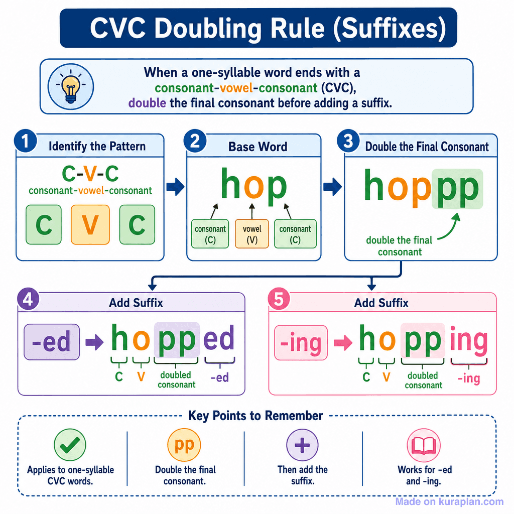 CVC Doubling Rule for Spelling (Suffixes) (detailed)