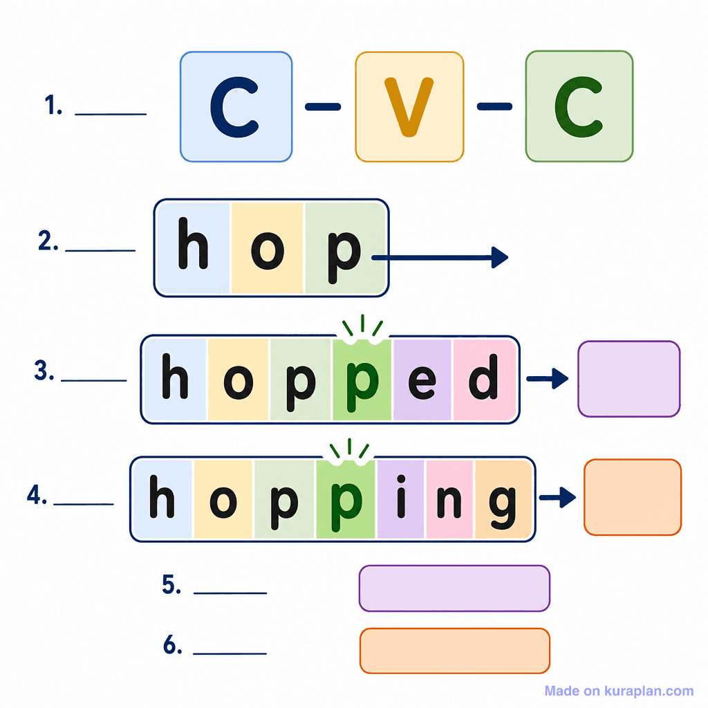 CVC Doubling Rule for Spelling (Suffixes) (simple, unlabeled)