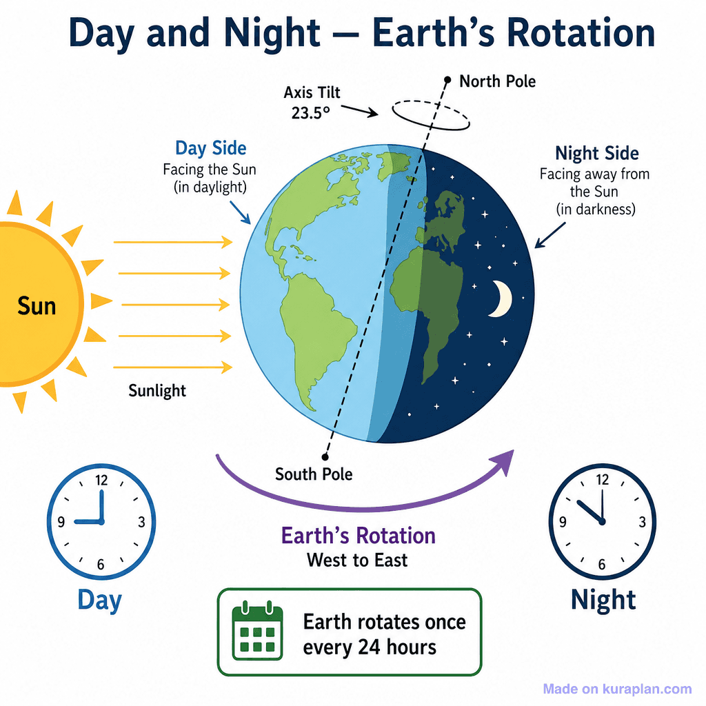 Day and Night — Earth's Rotation (detailed)