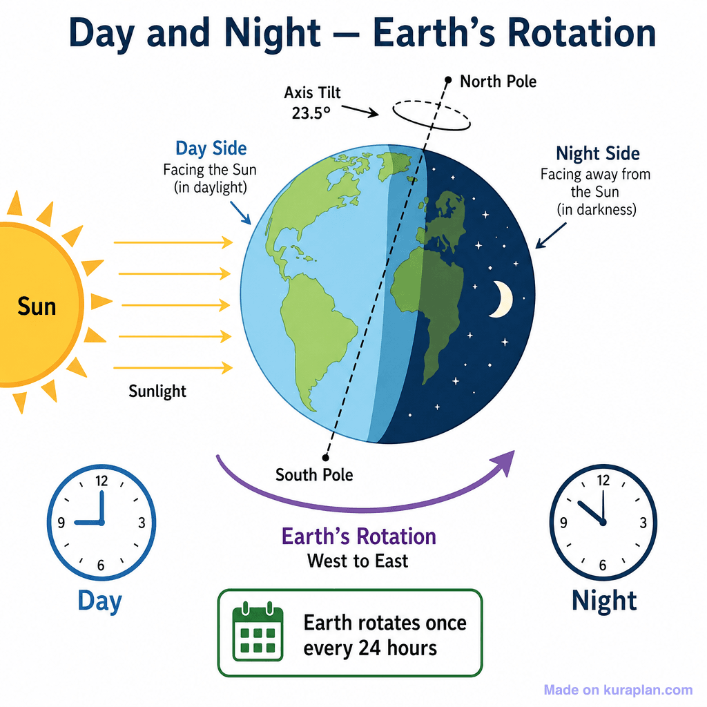 Day and Night — Earth's Rotation (detailed)