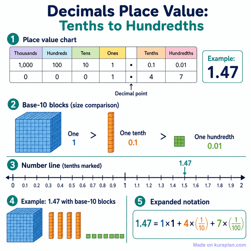 Decimals Place Value: Tenths to Hundredths (simple)