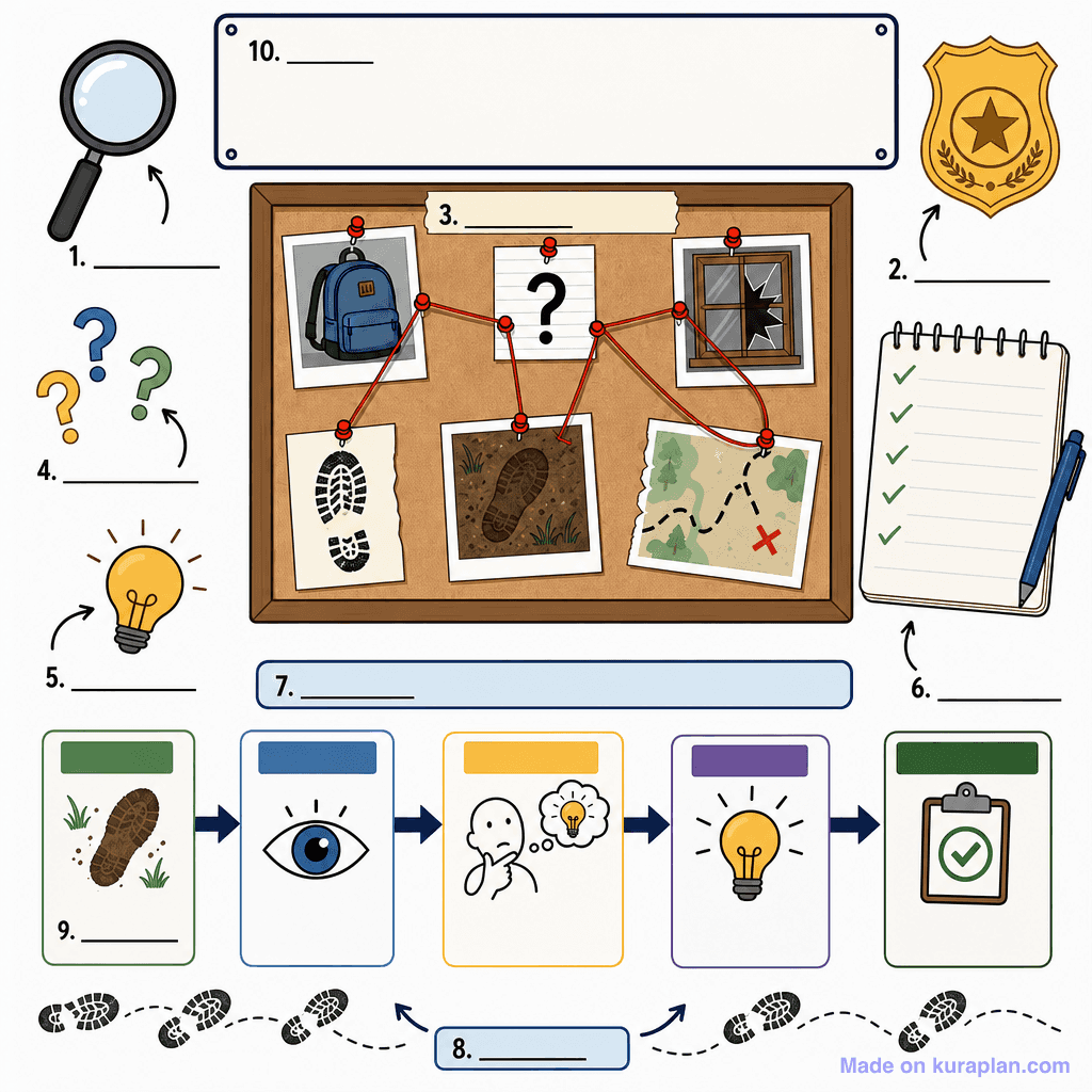 Detective Evidence Board: Making Inferences (detailed, unlabeled)