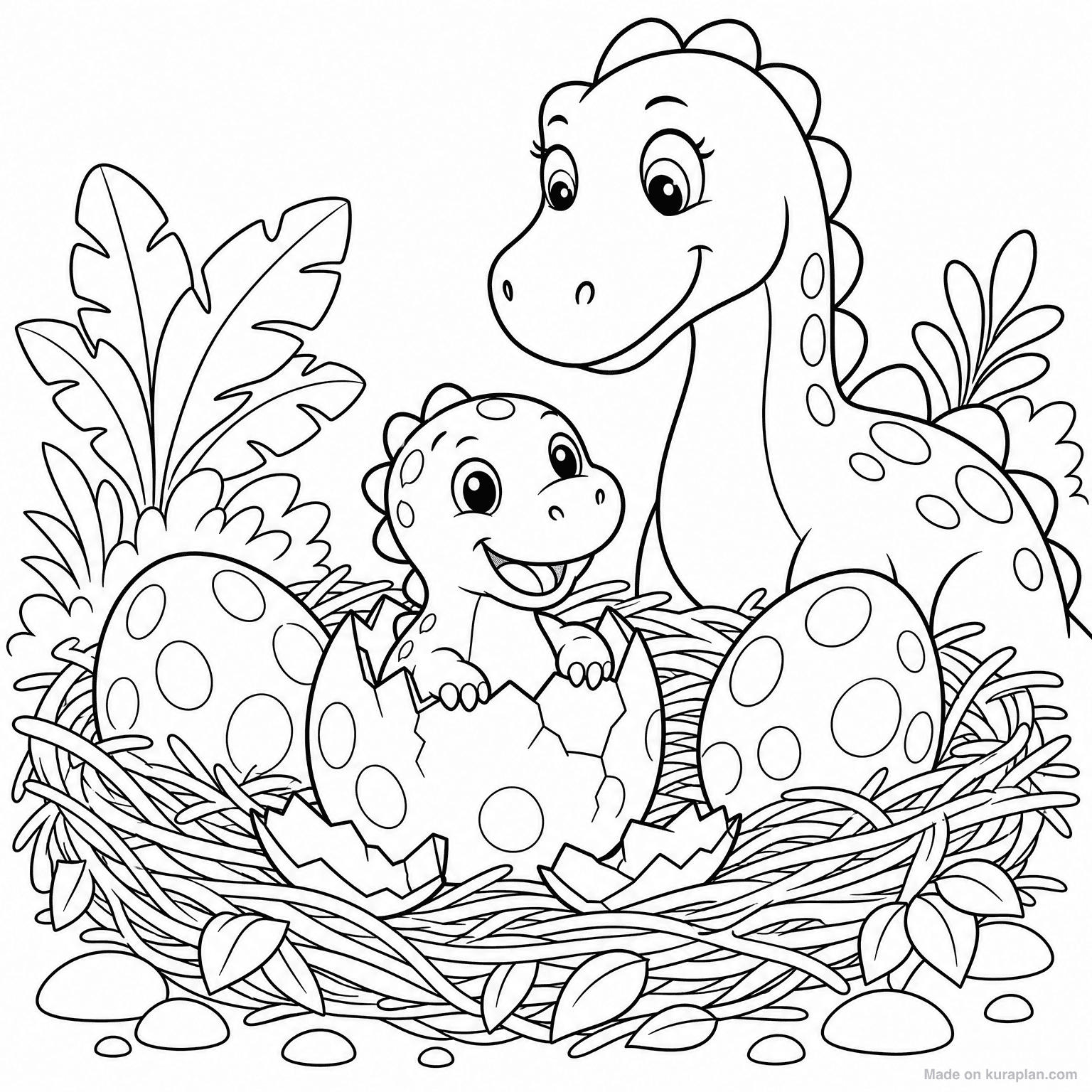 Baby Dinosaur Hatching — Coloring Page