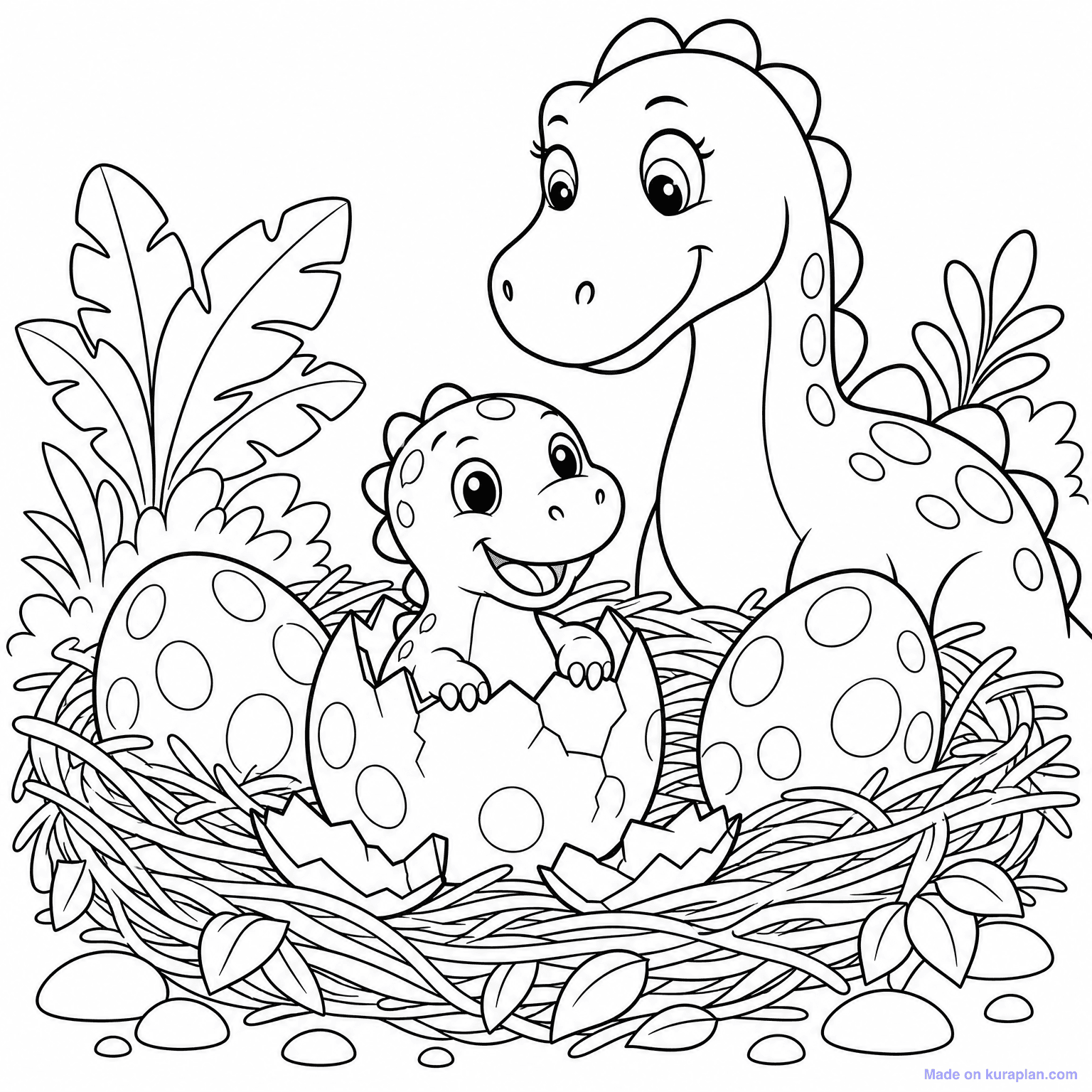 Baby Dinosaur Hatching — Coloring Page