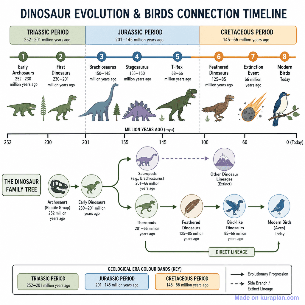 Dinosaur Evolution & Birds Connection Timeline (detailed)