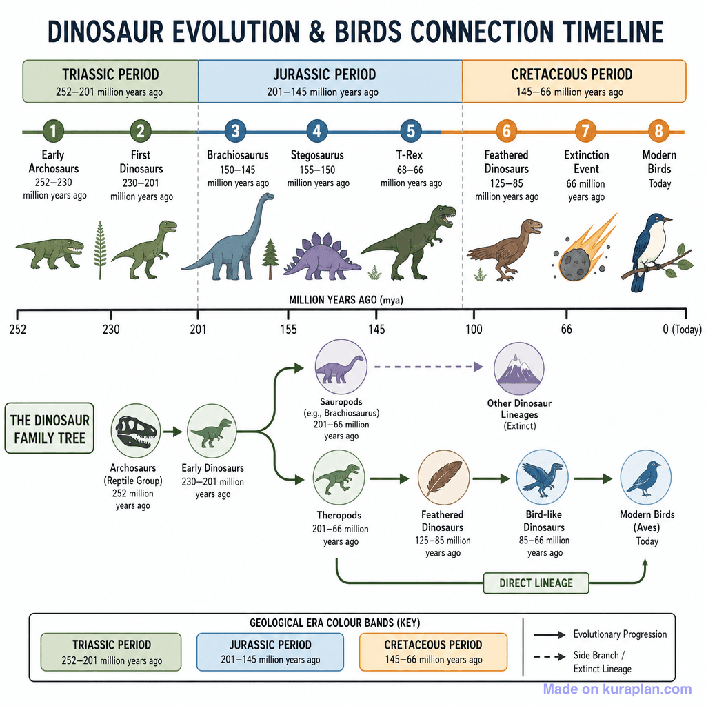 Dinosaur Evolution & Birds Connection Timeline (detailed)
