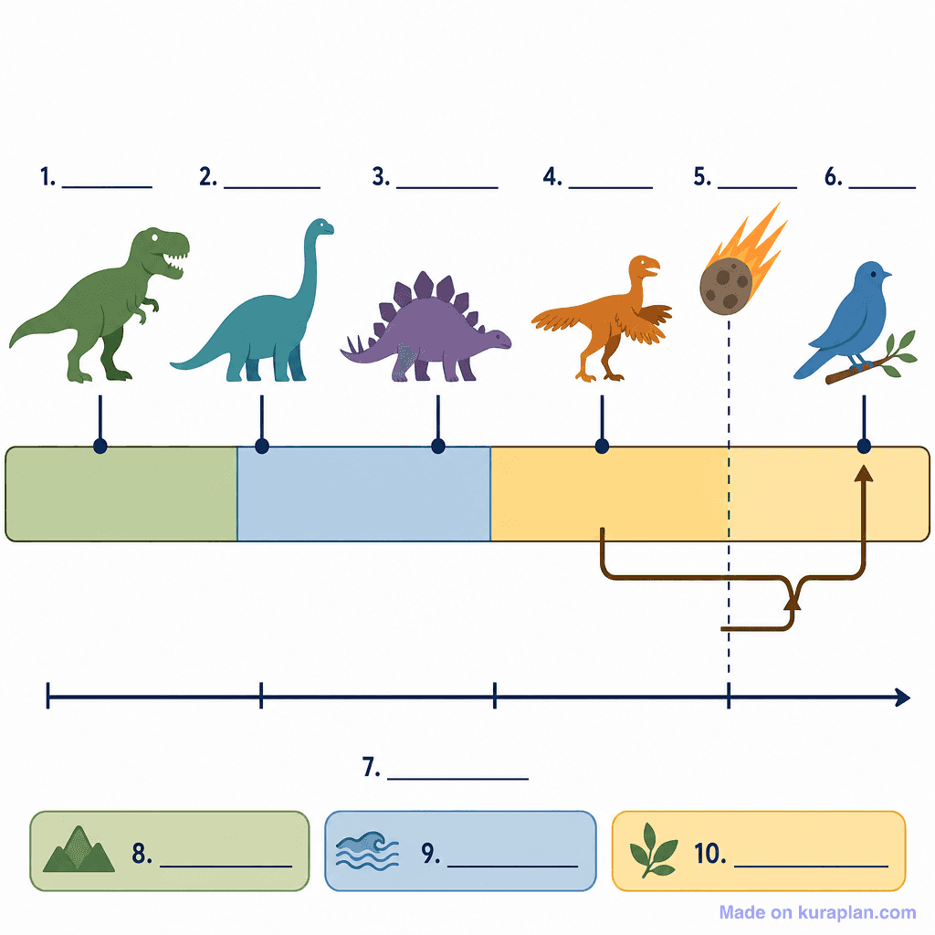 Dinosaur Evolution & Birds Connection Timeline (simple, unlabeled)