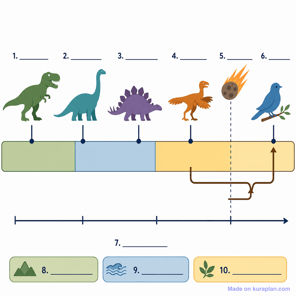 Dinosaur Evolution & Birds Connection Timeline (simple, unlabeled)