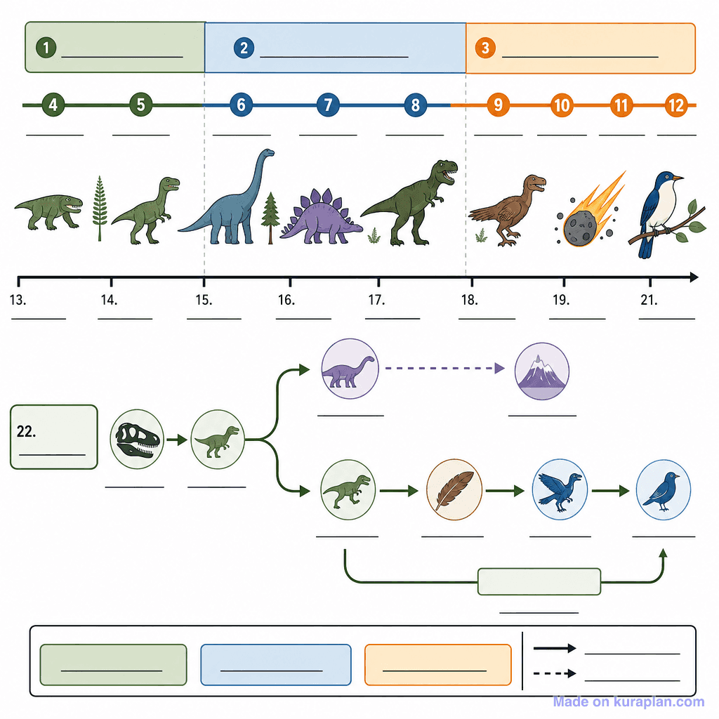 Dinosaur Evolution & Birds Connection Timeline (detailed, unlabeled)