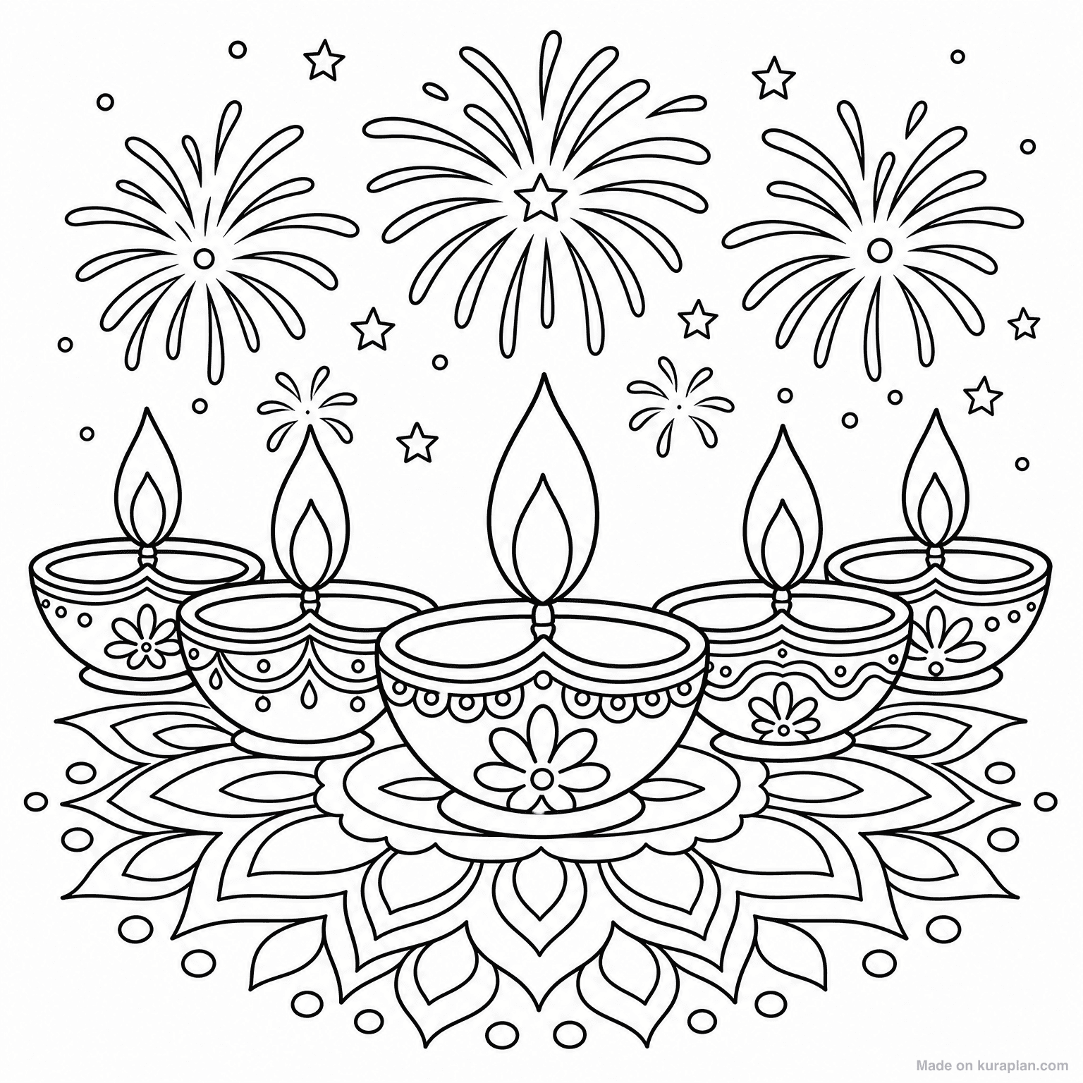 Diwali Diya Lamps — Coloring Page