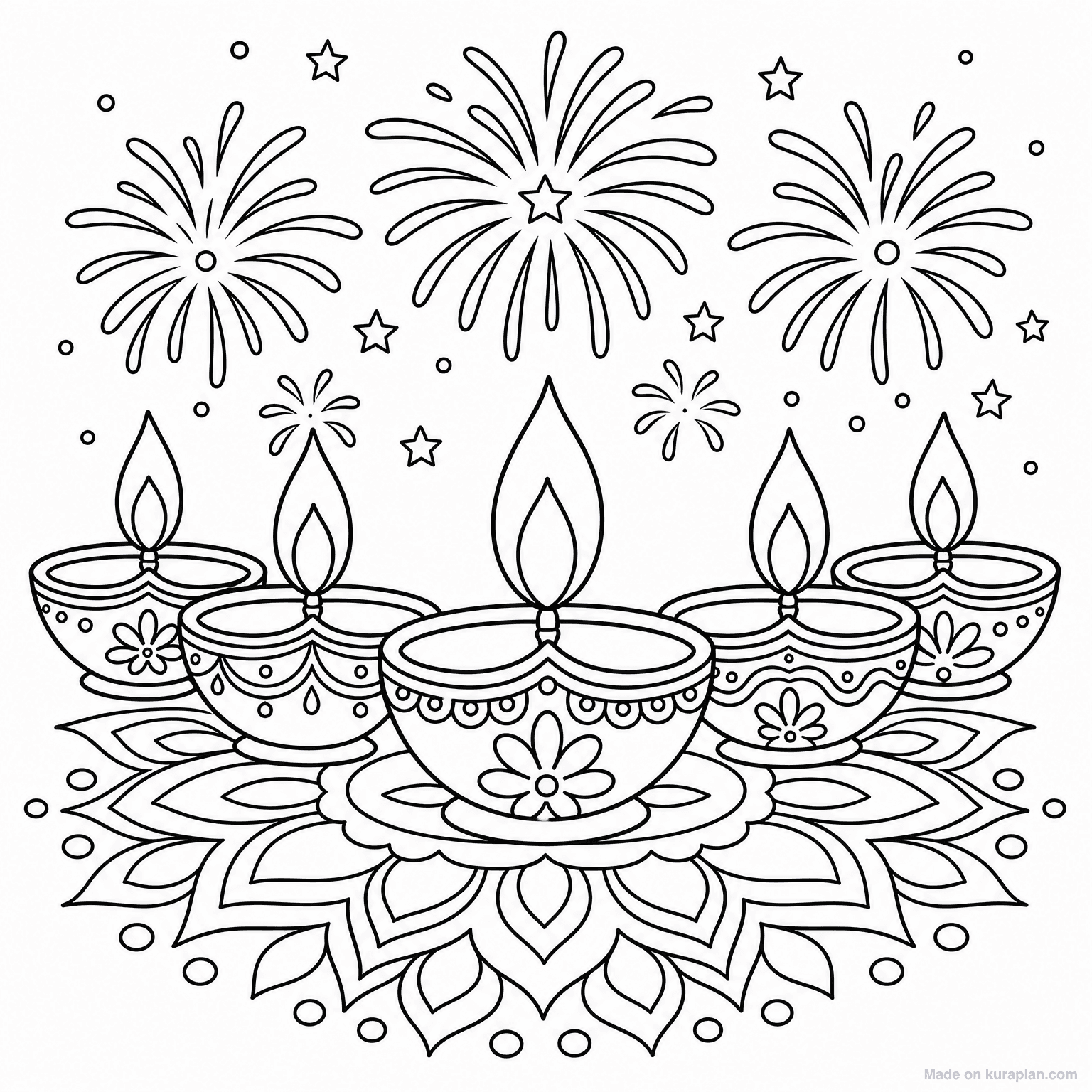 Diwali Diya Lamps — Coloring Page