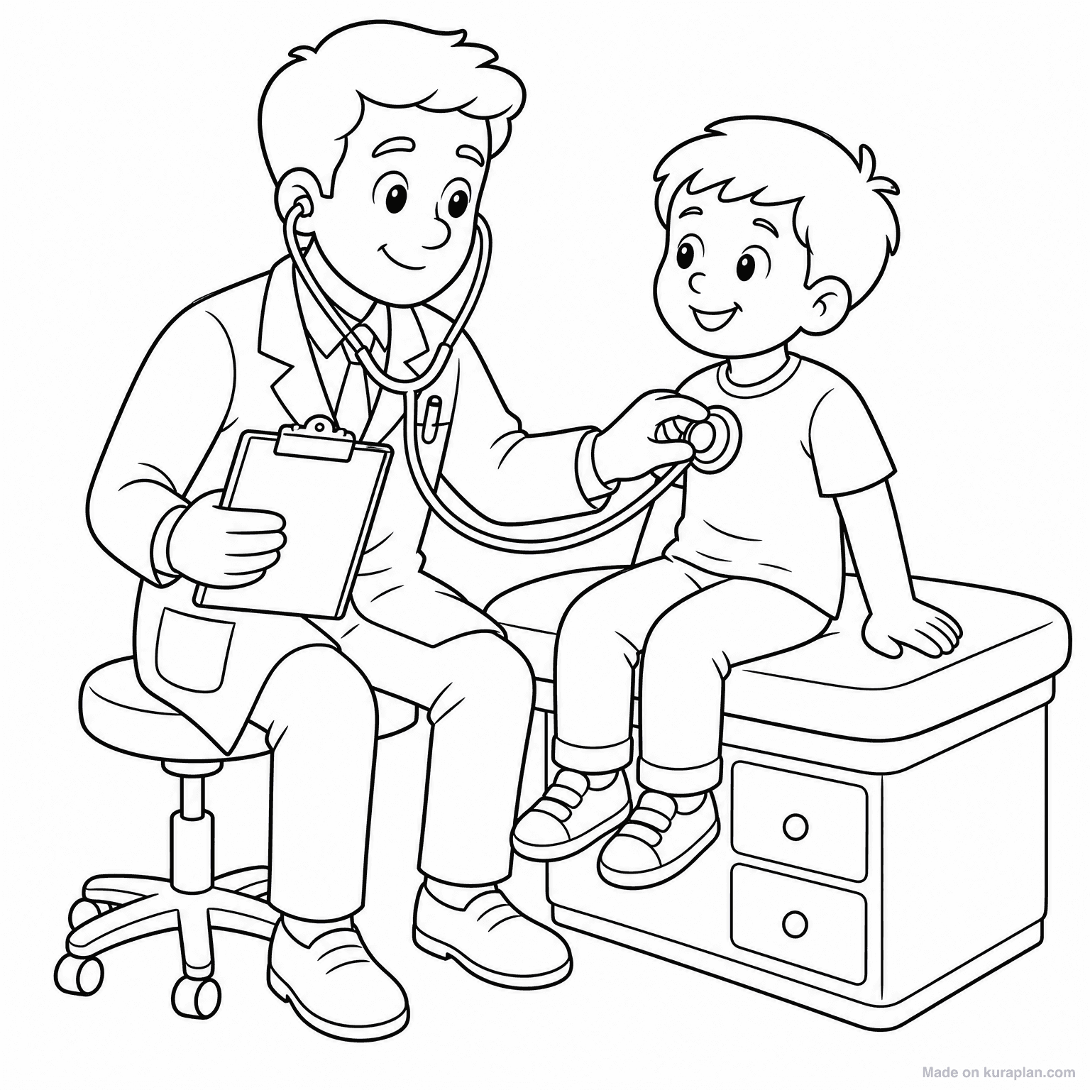 Doctor with Stethoscope — Coloring Page