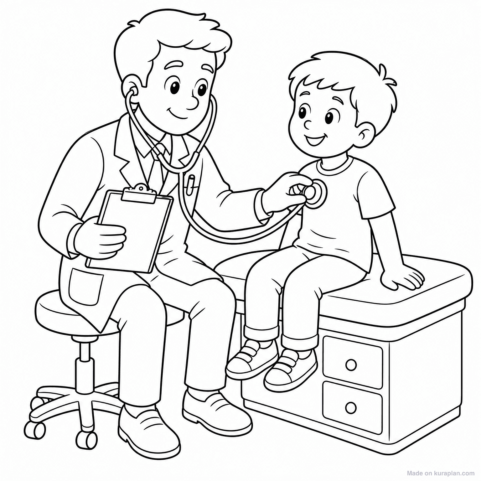 Doctor with Stethoscope — Coloring Page