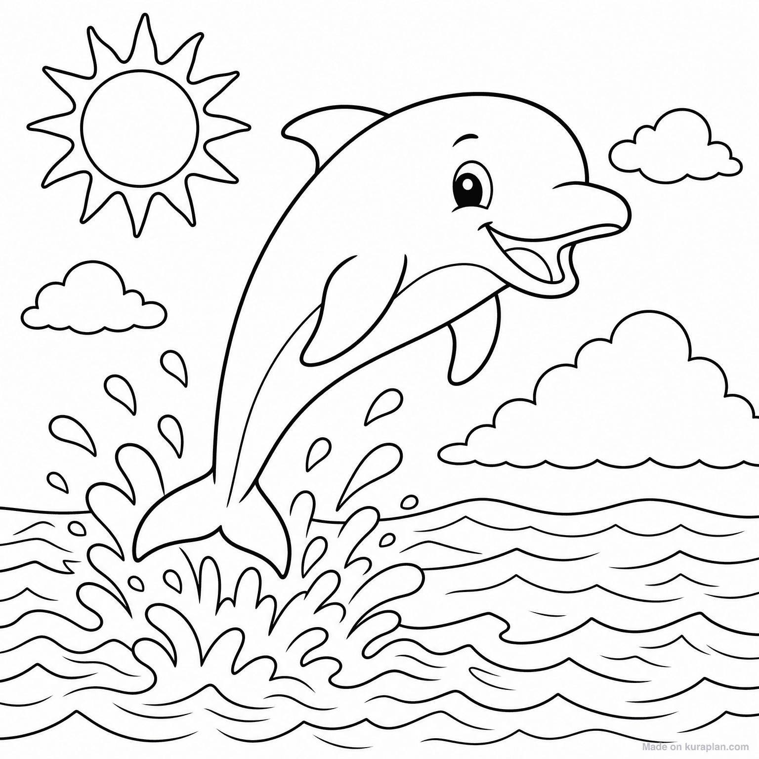 Dolphin Jumping Out of Ocean — Coloring Page