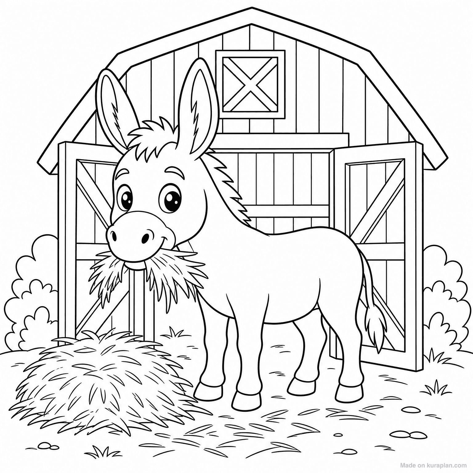 Donkey at Barn — Coloring Page