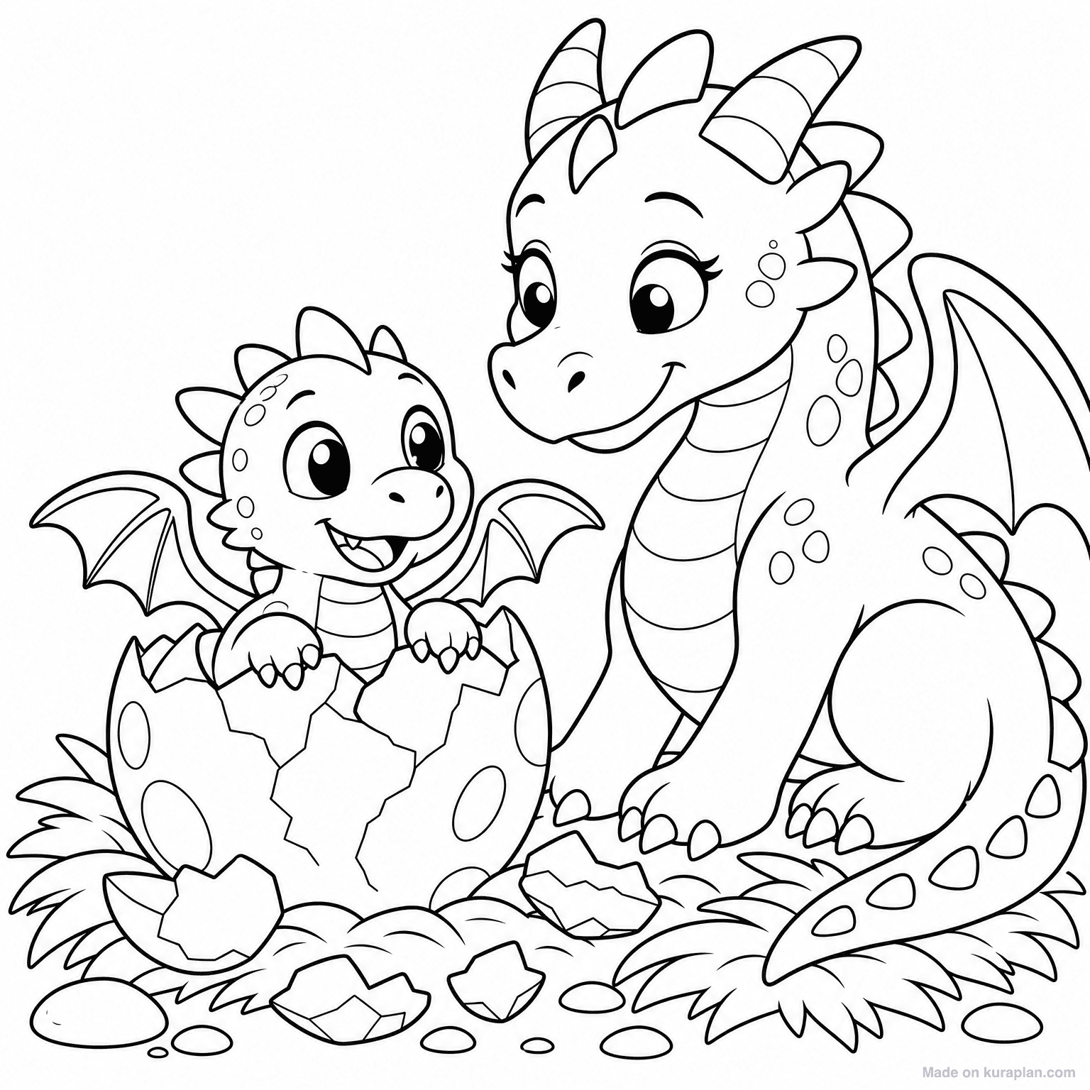 Baby Dragon Hatching — Coloring Page