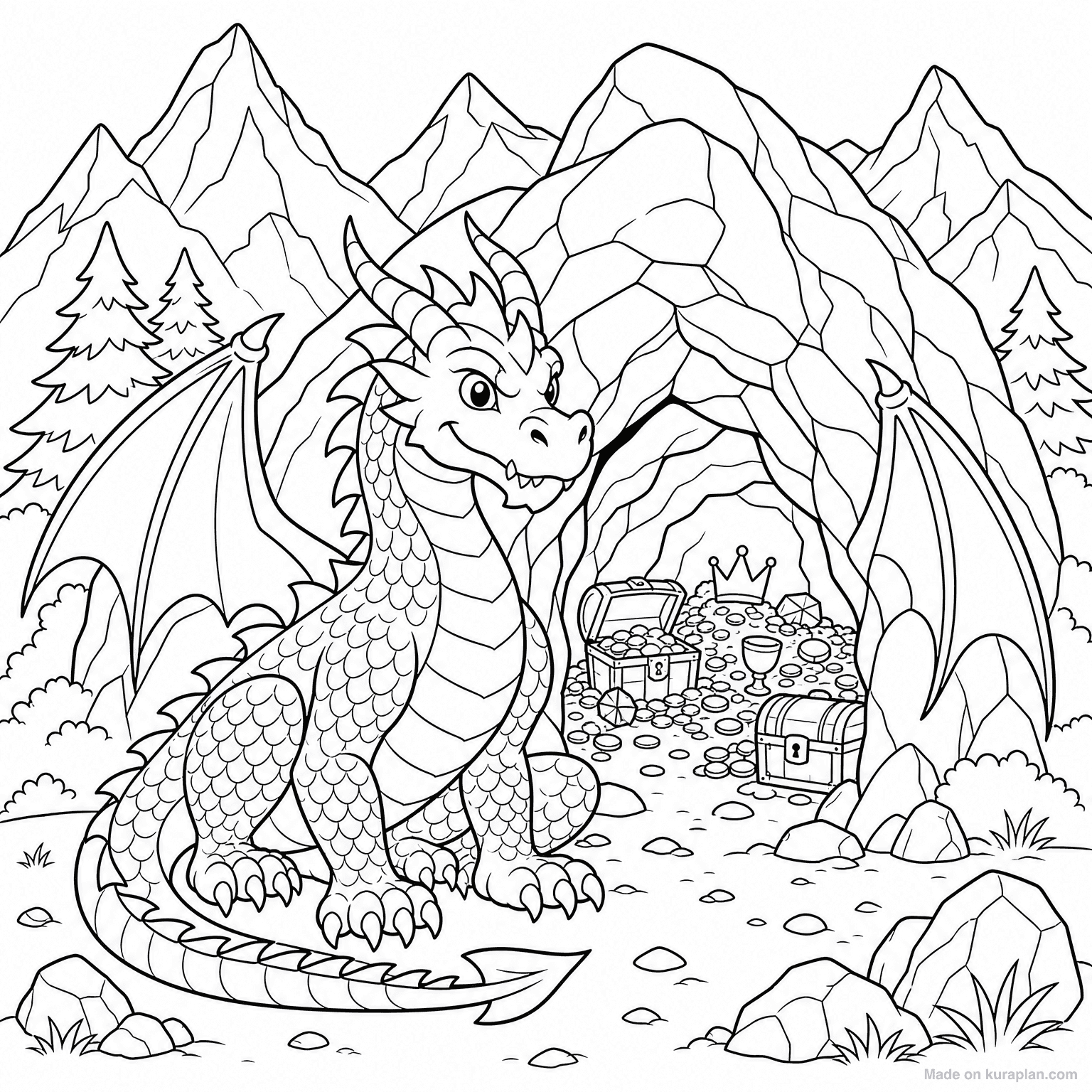 Dragon Guarding Cave — Coloring Page
