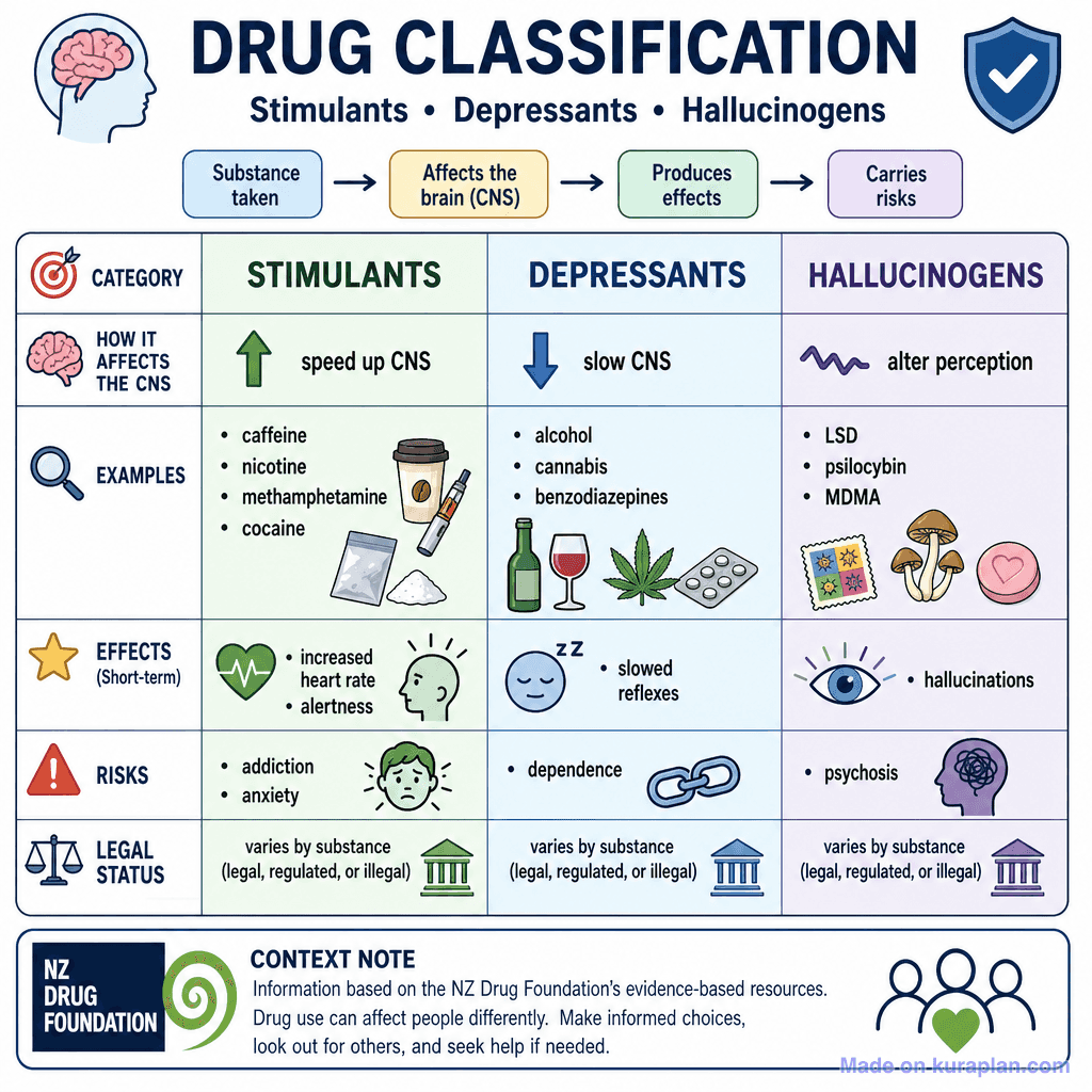 Drug Classification: Stimulants, Depressants, Hallucinogens (detailed)