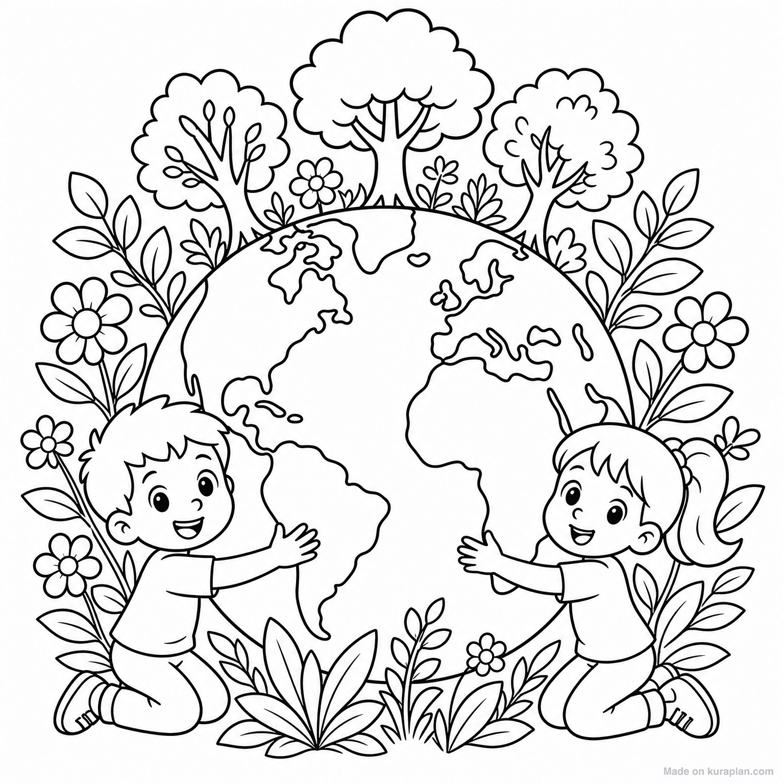 Planet Earth with Plants — Coloring Page