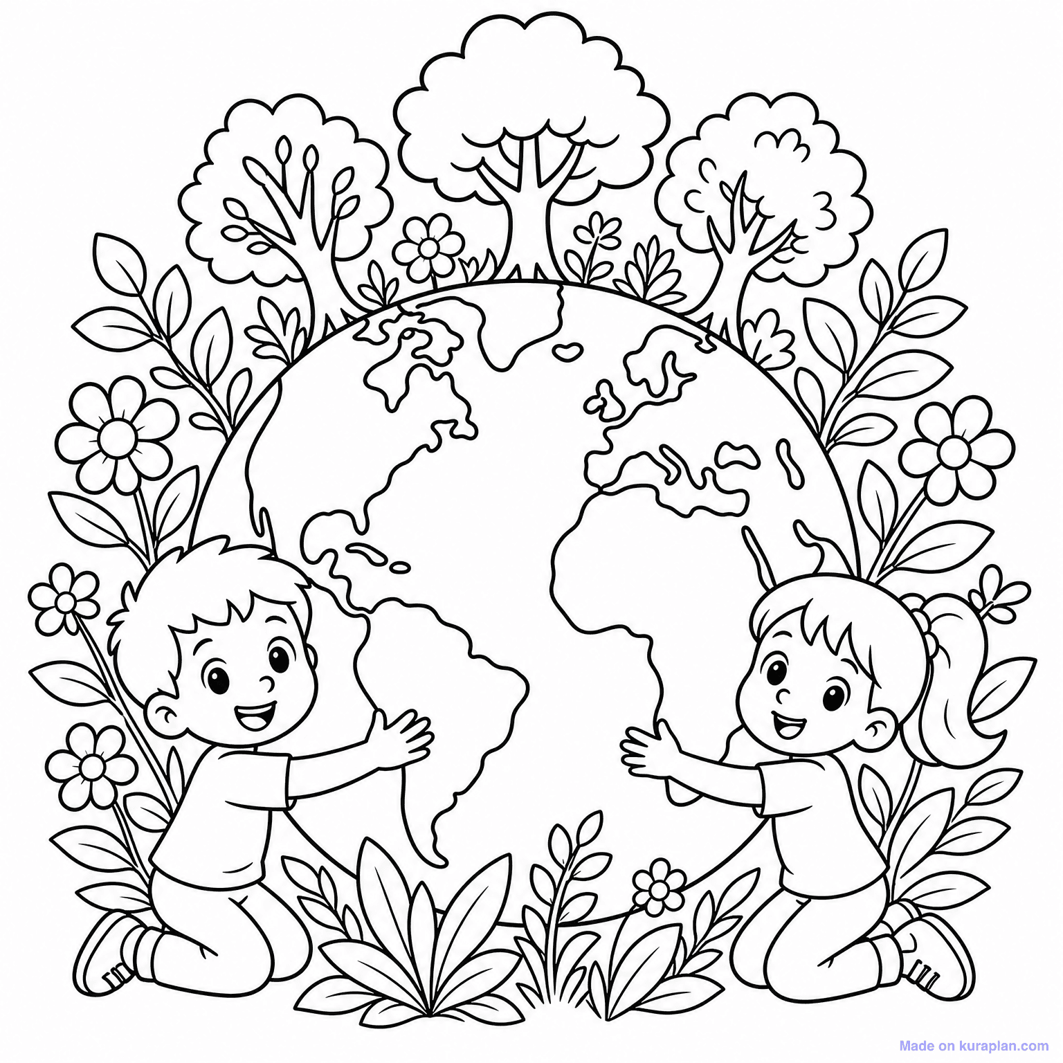 Planet Earth with Plants — Coloring Page